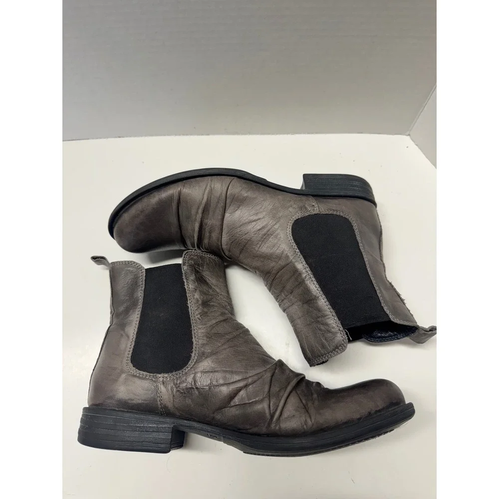 Miz Mooz Lissie Antique Grey Ruched‎ Leather Chelsea Ankle Boots Womens 8.5